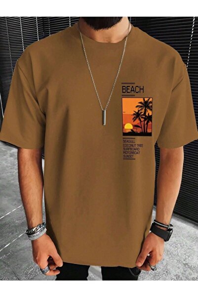 YRN COLLECTION Beach Picture Printed Oversize ανδρικό μπλουζάκι Casual Boyfirend