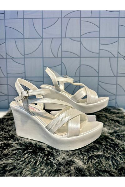 Anıl Ayakkabı Lg 12 Women's Cross Single Strap Detail Wedge Heel Daily Stylish Shoes
