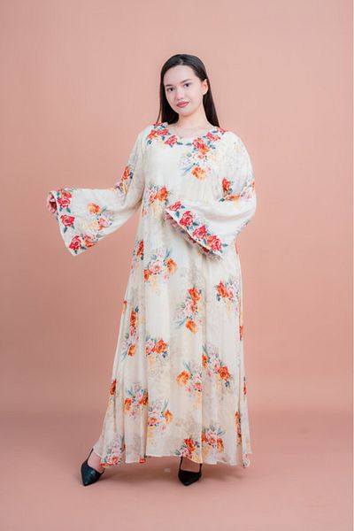 IKKXA Floral Printed Long Sleeve Jalabiya