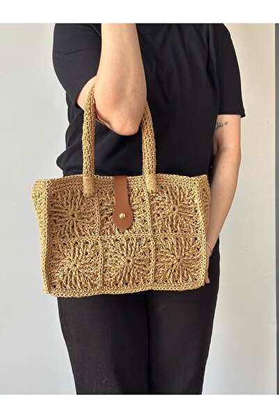 MSM Kadın Hasır Çanta, Örme Çanta, Hediye Çanta, Kağıt İpten Çanta, Omuz Çantası,Örgü Çanta