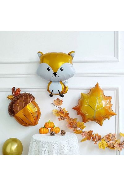 parti sürprizi Autumn Feast Fox Acorn 3-Piece Foil Balloon Set