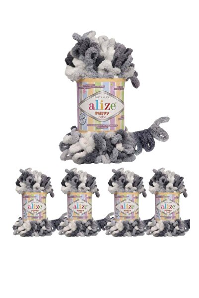 Alize Puffy 5 قطع من خيوط الصوف التركية الأصلية من نوع اليزا بافي كولور رقم اللون 5925