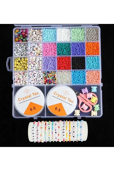 yiğit aksesuar Letter Beads and Sand Beads Jewelry Making Set in a Box with 26 Eyes 27 Pieces