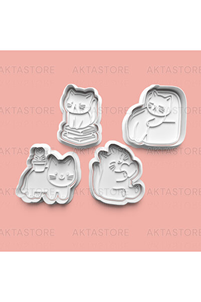 AKTASTORE مجموعة قوالب بسكويت القطط اللطيفة وقوالب عجينة السكر مكونة من 4 قطع...