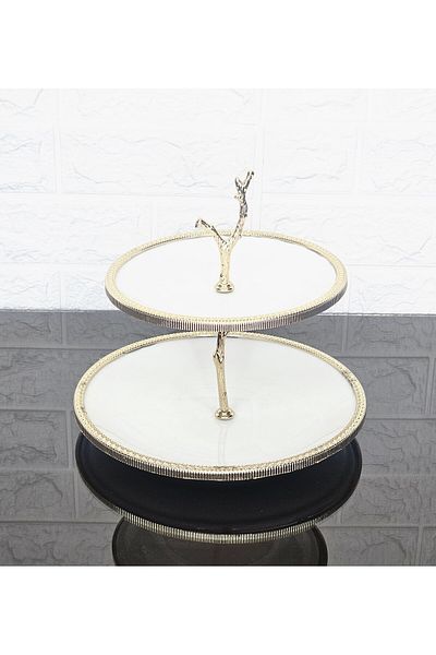 atabey home Porcelain Round Casting Gold Frame 2-Layer Cookie Bowl Simple 25+19 cm