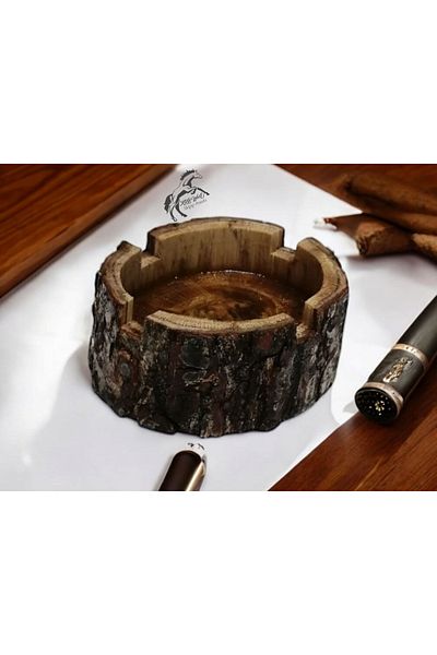 Krb Ahsap Wooden Ashtray, Ash Tray, Natural Log Ashtray, Decorative Ashtray