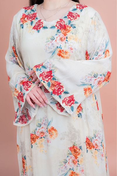 IKKXA Floral Printed Long Sleeve Jalabiya