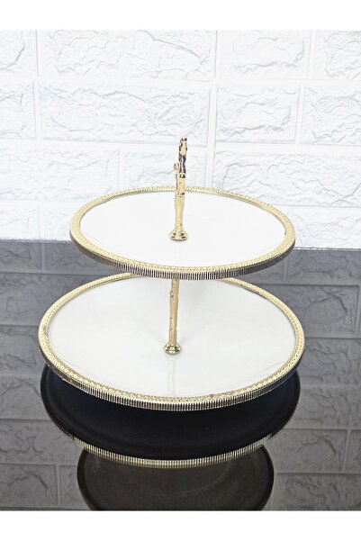 atabey home Porcelain Round Casting Gold Frame 2-Layer Cookie Bowl Simple 25+19 cm