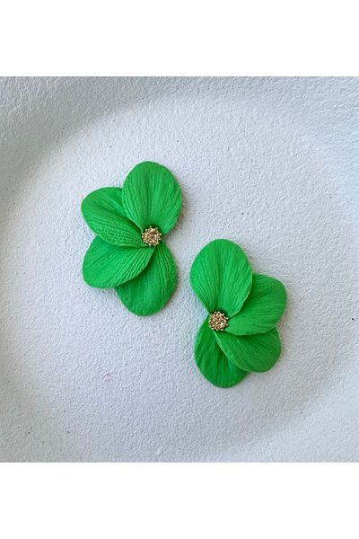 ACCESSORY Gold Detail Green Design Flower Earrings