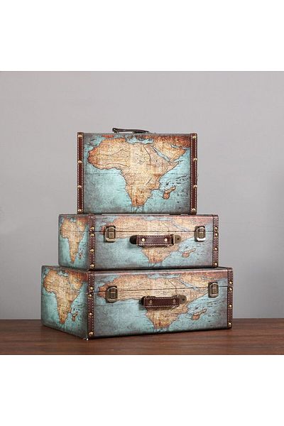 Generic 3-Piece Vintage Suitcase Box Set with Handle – Travel-Themed Decorative Storage & Party Props