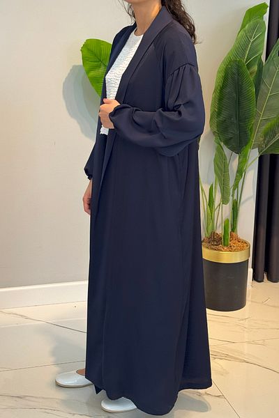 Ceremony Cupra Fabric Sleeves Gathered Kaftan 58102 Navy Blue