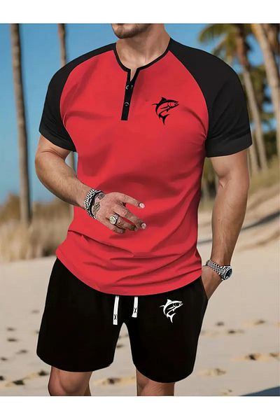 aynewmoda Casual summer suit for men with a simple print, short sleeves and shorts
