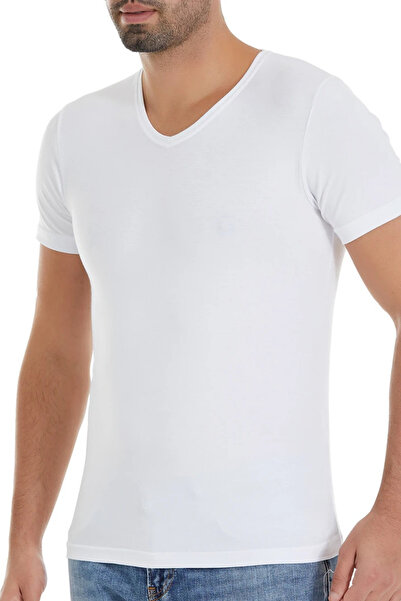 Fanilam Star Short Sleeve V Neck Modal Lycra Men's Singlet 2 Pack - Breathable Stretchy and Natural