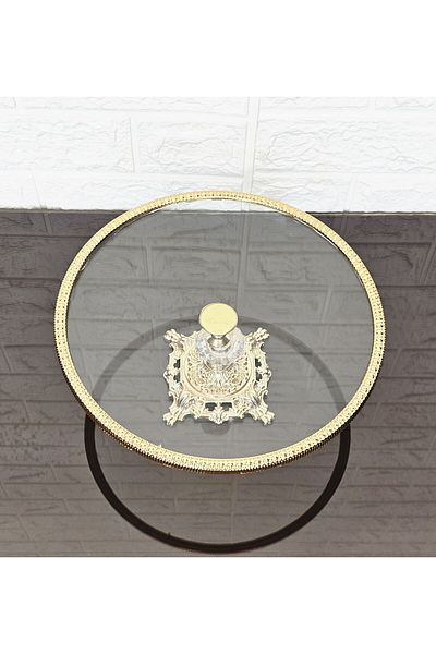 atabey home Glass Round Large Serving Plate 25 cm - Presentation Cast Gold Frame and Cast Foot