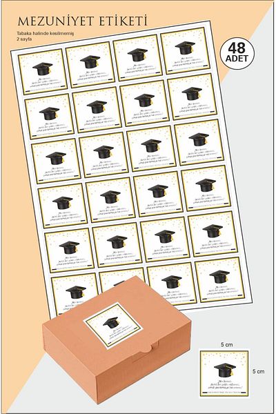 43 cici süsler organizasyon Sticker Square 5 cm Graduation Souvenir Sticker 48 Pieces in Sheet Form