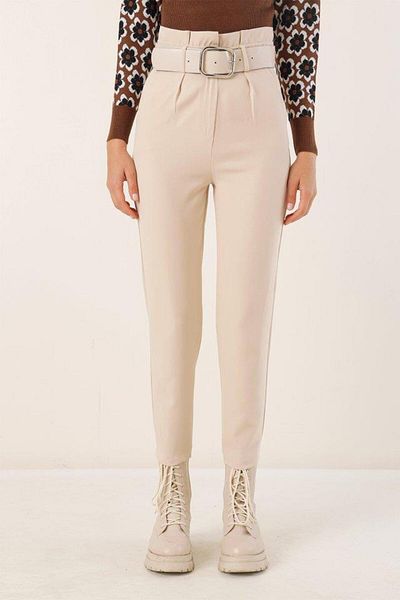 Aymood 6556 Belted Fabric Trousers - Cream