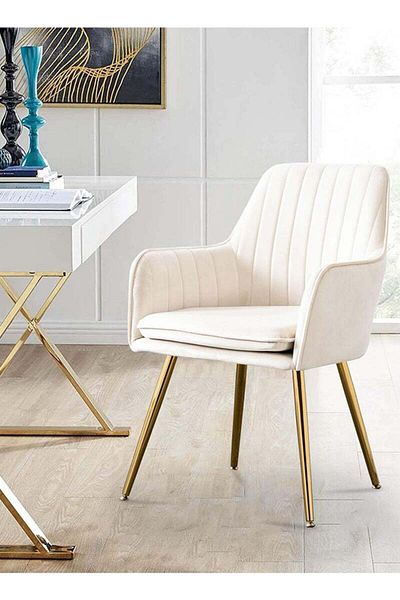 Taimi Chair Modern With Armrests Padded Seat And Metal Legs For Living Room, Office Room White