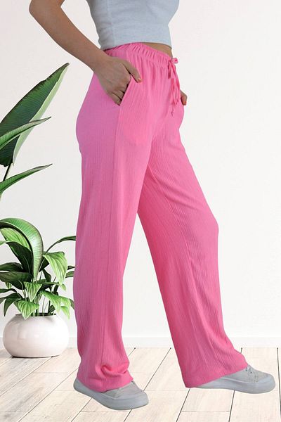 Mood Lab Women's Elastic Waist Shawl Pattern Printed Wrinkled Palazzo Trousers