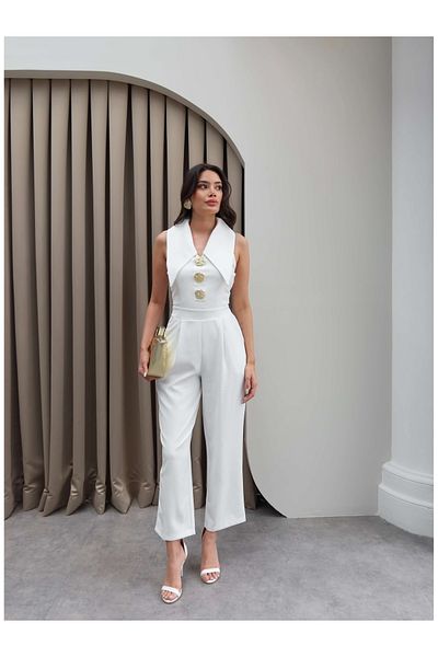 ESRAHELVACI Gold Buttoned Double Breasted Jumpsuit