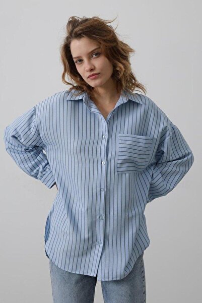Aymood Ριγέ πουκάμισο μονής τσέπης - Baby Blue