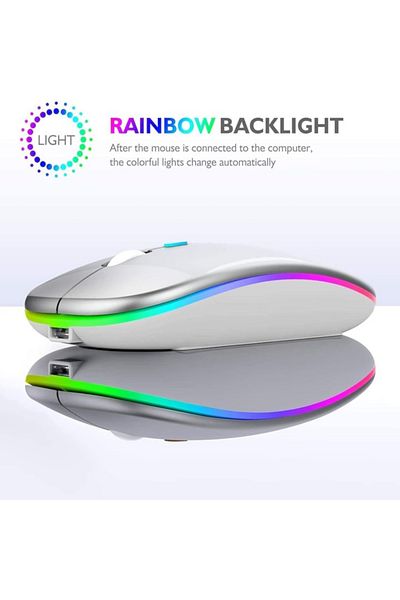ABYZ Wireless RGB Gaming Mouse Bluetooth 5.1 & 2.4GHz USB Charging Silent Ergonomic Adjustable DPI White