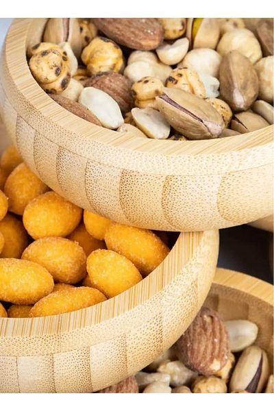 welcomein Premium 3-Piece Natural Bamboo Decorative Breakfast Presentation and Snack Bowl Set Wooden Decorative Plain Bowl