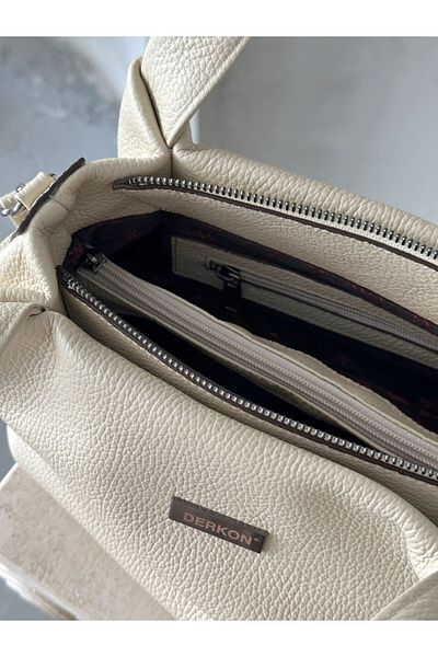 DERKON Vera Model Genuine Leather Women's Bag Cream