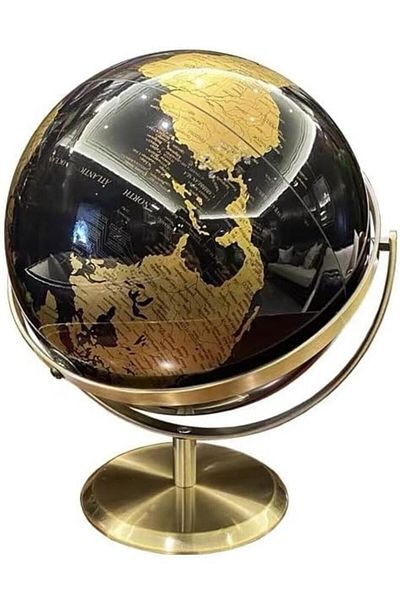 Generic Vintage Metallic Black & Gold World Globe with Polished Brass Base Elegant Tabletop Decor for Home