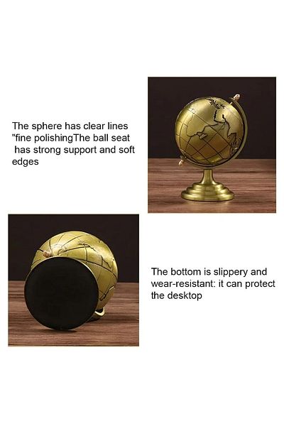Generic Vintage Metal World Globe – Decorative Golden Globe for Desk, Home, Office, Study & Gift Use