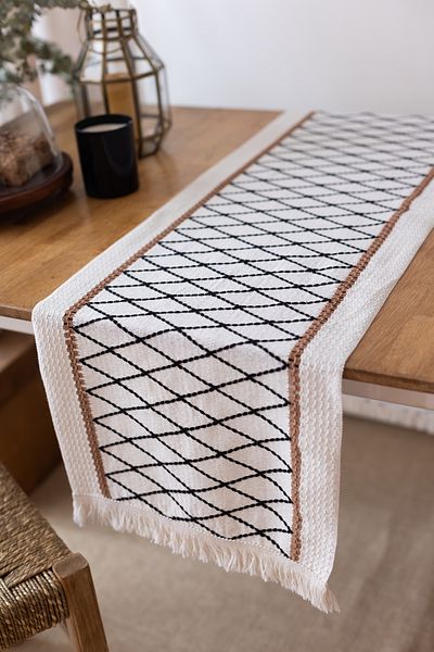 vivamaison Față de masă din dantelă din bumbac organic 100% - Runner de masă de calitate premium 35x145 cm
