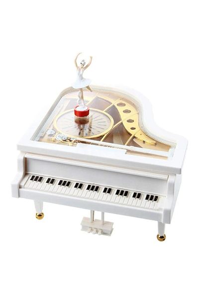 Generic Elegant White Piano Music Box – Wind-Up Classical Jewelry Box with Golden Accents for Girls & Women