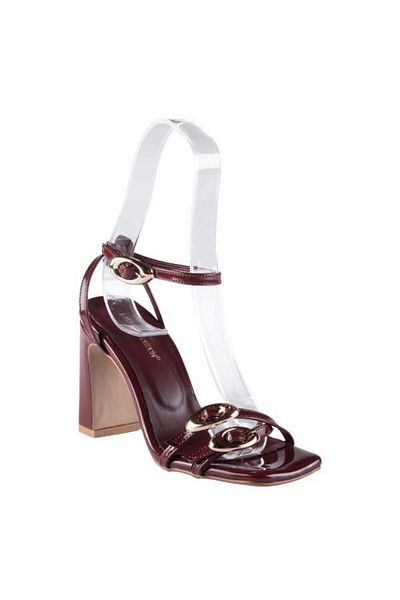 KİNDEP Kindep Double Buckle Detailed Heeled Women's Sandals Claret Red