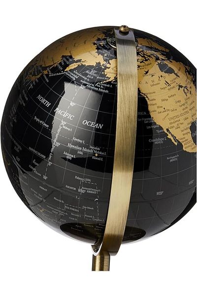 Generic Vintage Rotating Black & Gold World Globe with Metal Stand – Elegant Home Desk & Office Decor