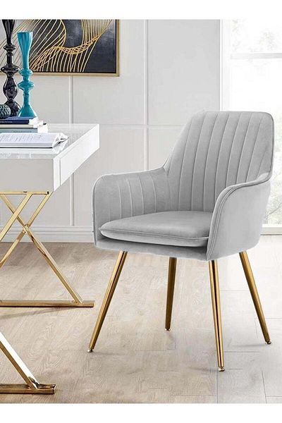 Taimi Chair Modern With Armrests Padded Seat And Metal Legs For Living ,Office Room Light Gray