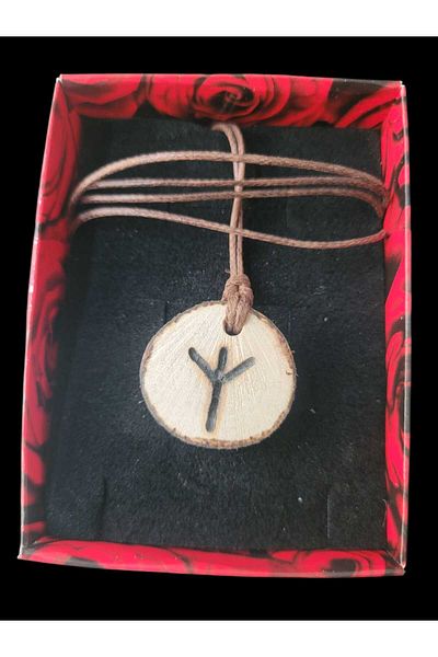 Azura Tasarım Algiz Ahsap Rune Necklace