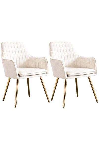 Taimi Set Of 2-Chair Modern With Armrests Padded Seat And Metal Legs For Living Room, Office Room White