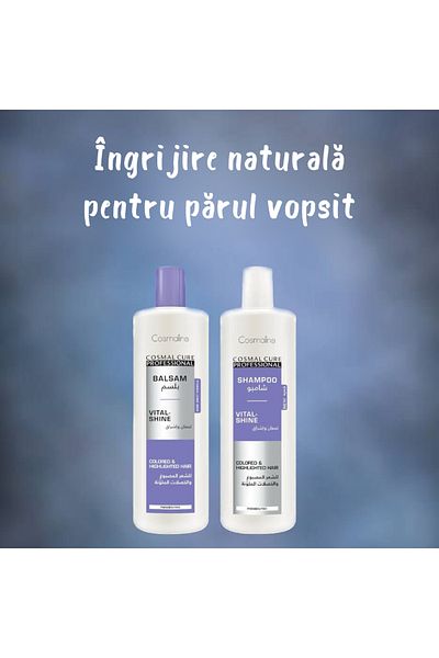 COSMALINE Set Sampon 500ml & Balsam 500ml Vital Shine, pentru par vopsit, Cosmal Cure Professional cu Keratina
