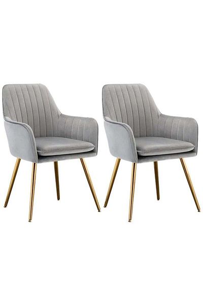 Taimi Set Of 2-Chair Modern With Armrests Padded Seat And Metal Legs For Living Room, Office Room Gray