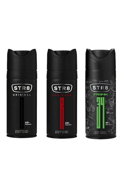 str8 Pack of 3 x Str8 Original Deodorant Spray, Red Code, FR34K, 150ml