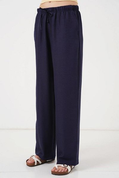 Aymood Wide Leg Linen Trousers 6735 - Navy Blue