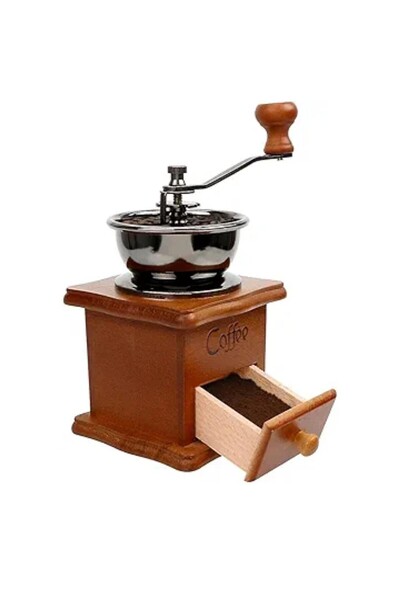 Generic Vintage Wooden Manual Coffee Grinder – Hand Crank Bean Mill with Retro for Home & Kitchen