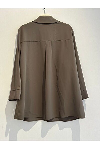 AYHAN 81592 Large Size Crepe Blouse with Three Quarter Sleeve Brooch