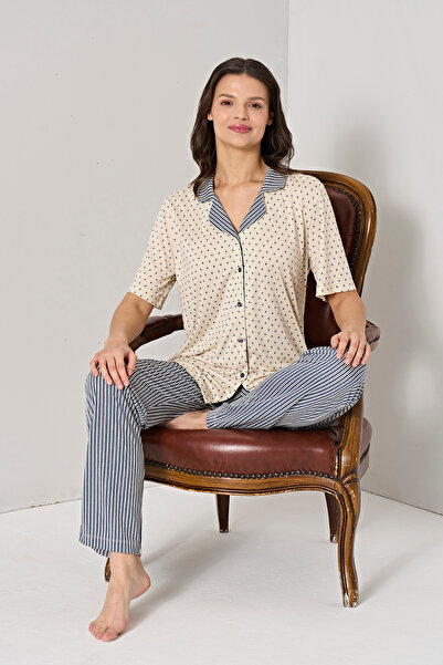 Pijadore ÖNDEN DÜĞMELİ YAKALI PİJAMA TAKIMI