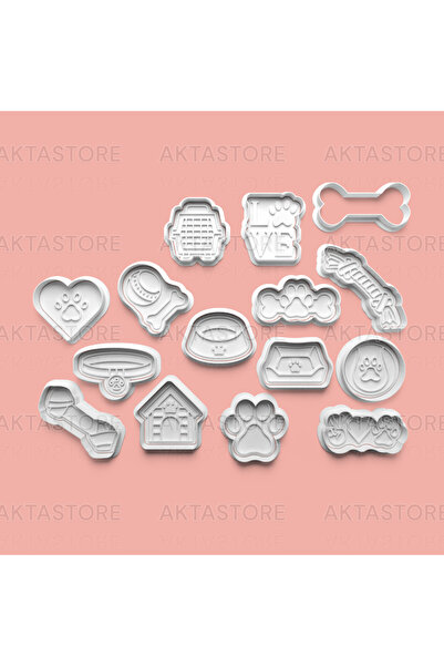 AKTASTORE مجموعة قوالب البسكويت وقوالب عجينة السكر من Dog Stuff مكونة من 15 قطعة