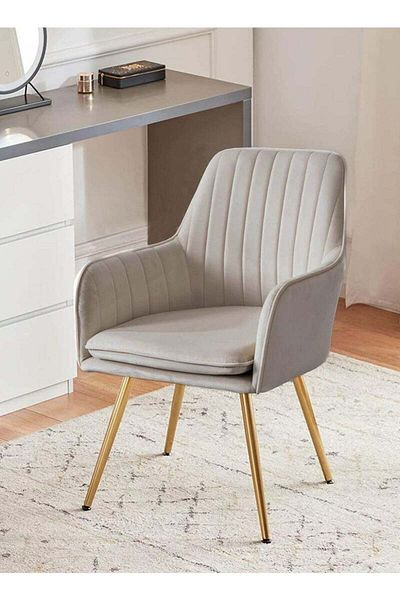 Taimi Chair Modern With Armrests Padded Seat And Metal Legs For Living Room, Office Room Beige