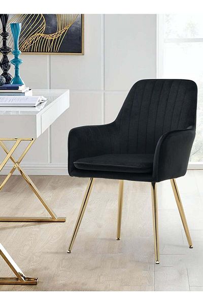 Taimi Set Of 2-Chair Modern With Armrests Padded Seat And Metal Legs For Living Room, Office Room Black
