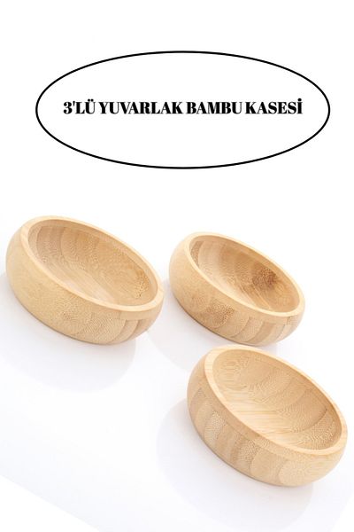 welcomein Premium 3-Piece Natural Bamboo Decorative Breakfast Presentation and Snack Bowl Set Wooden Decorative Plain Bowl