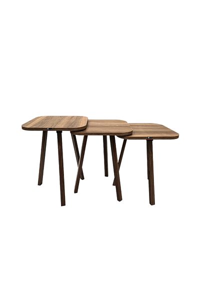 Living Set of 3 Light Brown Square Wooden Tables – Modern Design