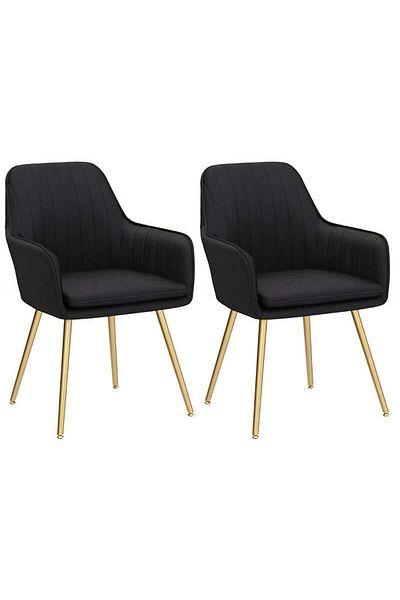 Taimi Set Of 2-Chair Modern With Armrests Padded Seat And Metal Legs For Living Room, Office Room Black