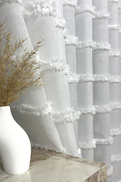 Tasarım Çizgili Bohem Tül Perde 1x3 Sık Pileli Kırışma Yapmaz